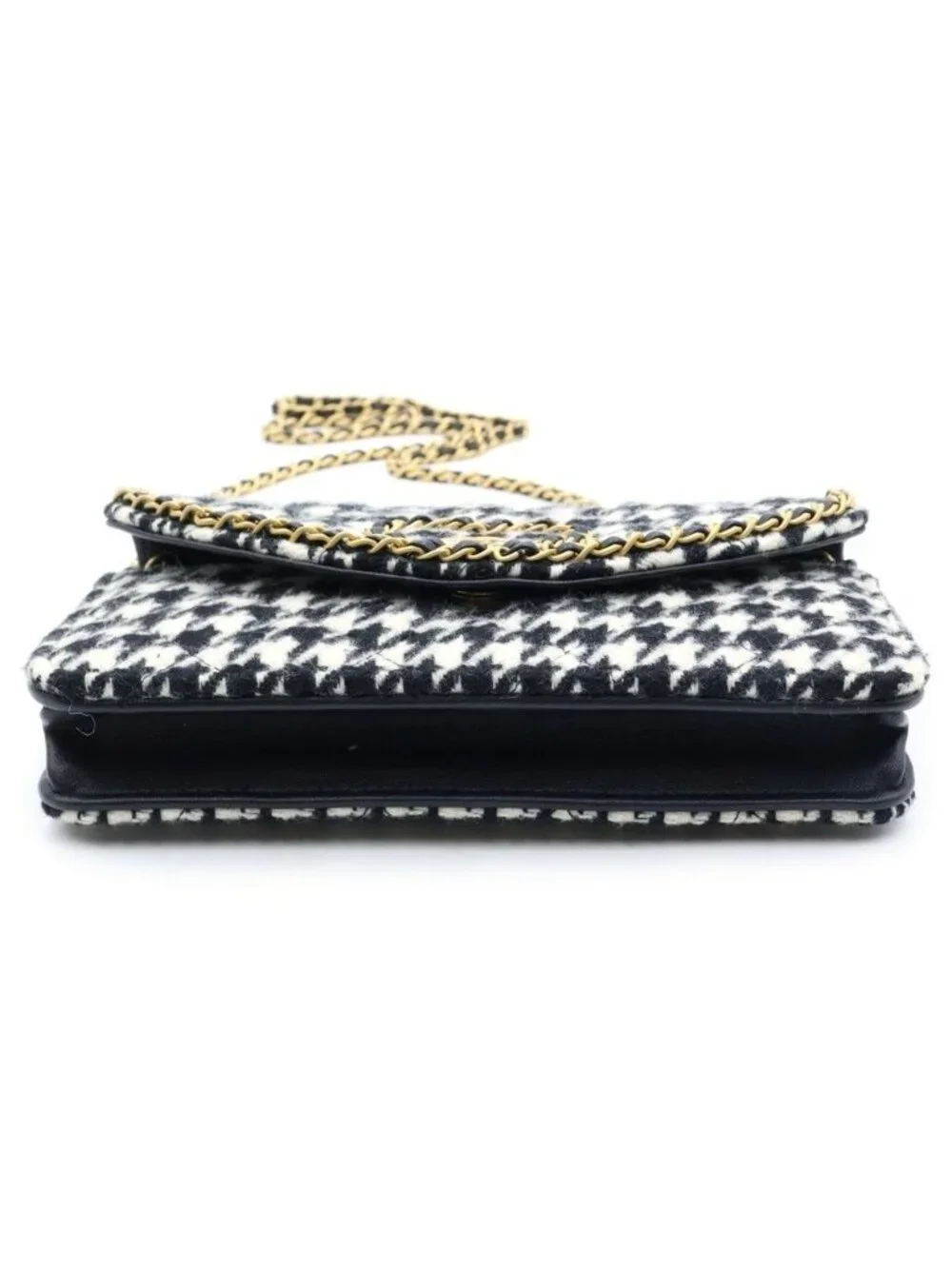 Chanel Wallet on Chain Heart Shoulder Bag Tweed Black White Houndstooth Gold